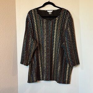 Allison Daley 3X Vertical Stripe Top Black Gold 3/4 Sleeve